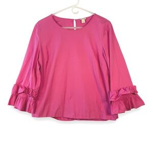 J.Crew Pink Crew Neck Ruffle 3/4 Sleeve Top Sz 14
